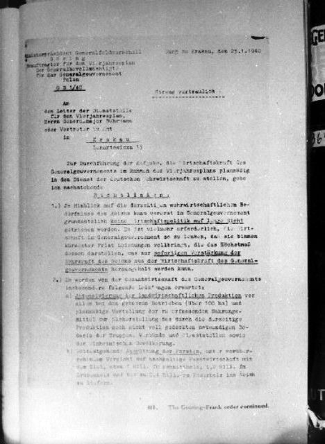 A page from an official German edict, dealing with the economic aspects in Poland of Hermann Goering's  Four Year Plan
